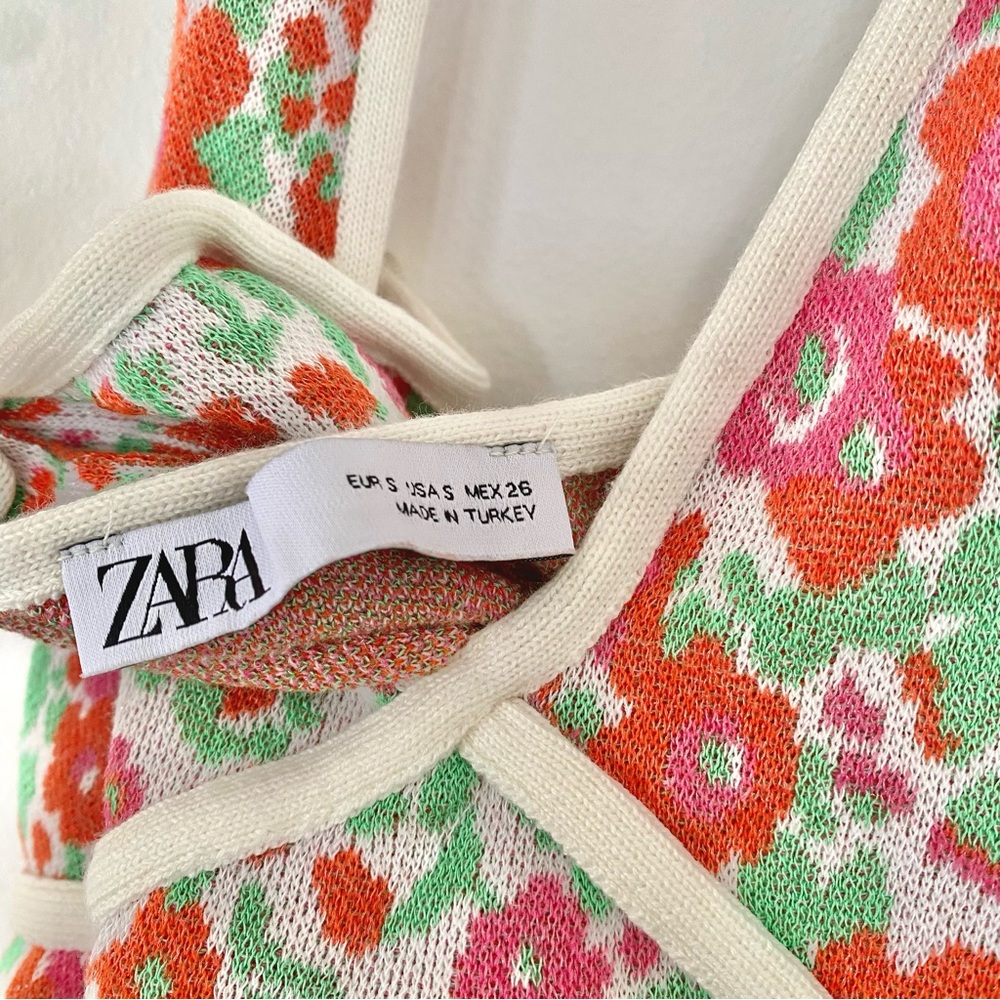 Zara Halter V-Neck Pink & Red Floral Retro 70’s Flower Power Groovy Mini Dress S - Picture 8 of 11